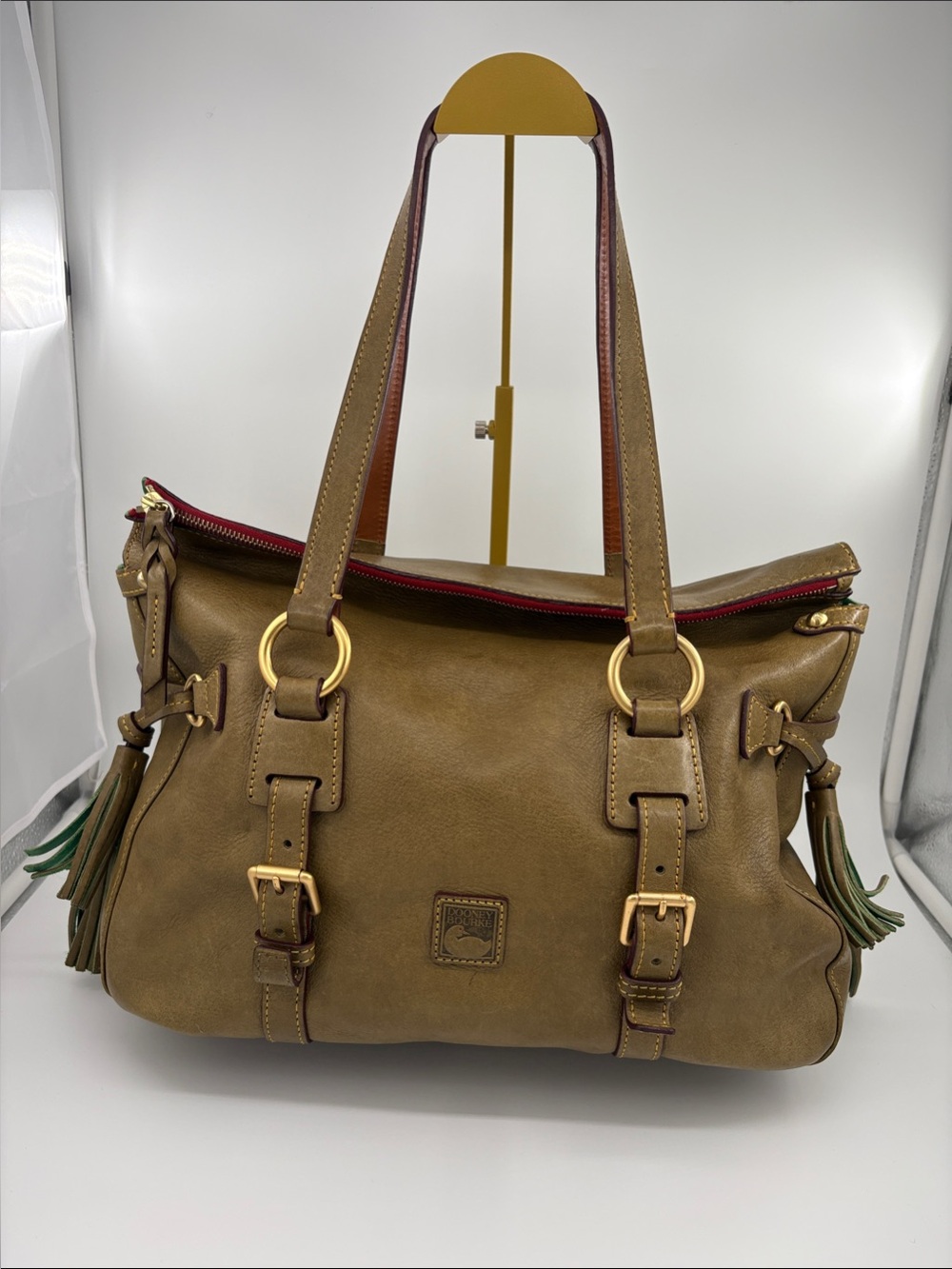 Dooney & Bourke Florentine Olive Green Leather Shoulder Bag with Gold Hardware